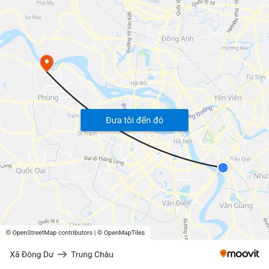 Xã Đông Dư to Trung Châu map