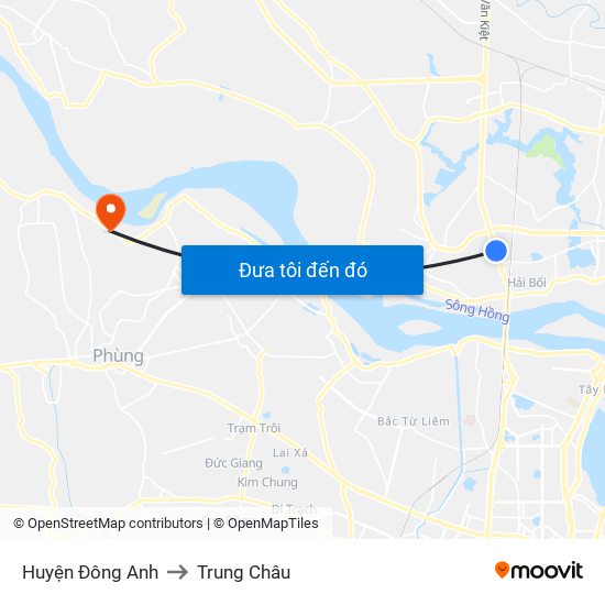 Huyện Đông Anh to Trung Châu map