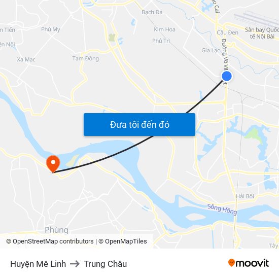 Huyện Mê Linh to Trung Châu map