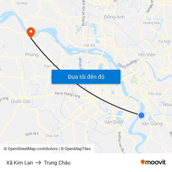 Xã Kim Lan to Trung Châu map