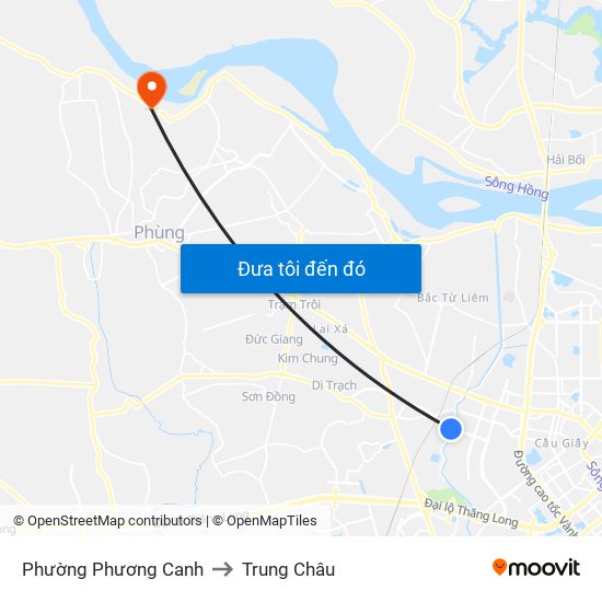 Phường Phương Canh to Trung Châu map