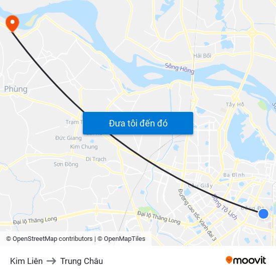 Kim Liên to Trung Châu map