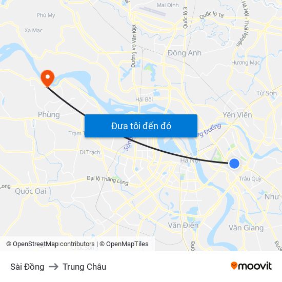 Sài Đồng to Trung Châu map