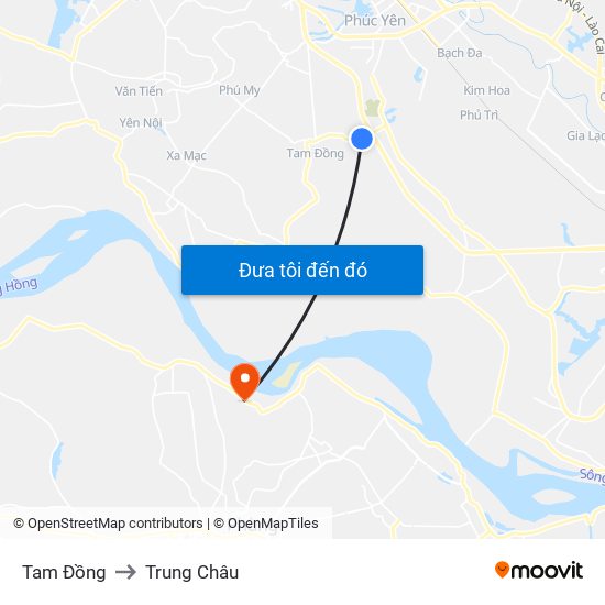 Tam Đồng to Trung Châu map