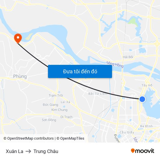 Xuân La to Trung Châu map