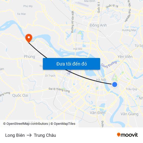 Long Biên to Trung Châu map