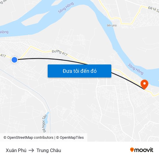 Xuân Phú to Trung Châu map