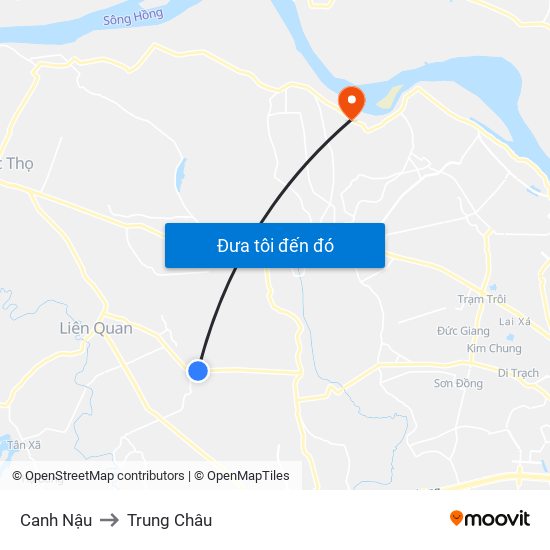 Canh Nậu to Trung Châu map