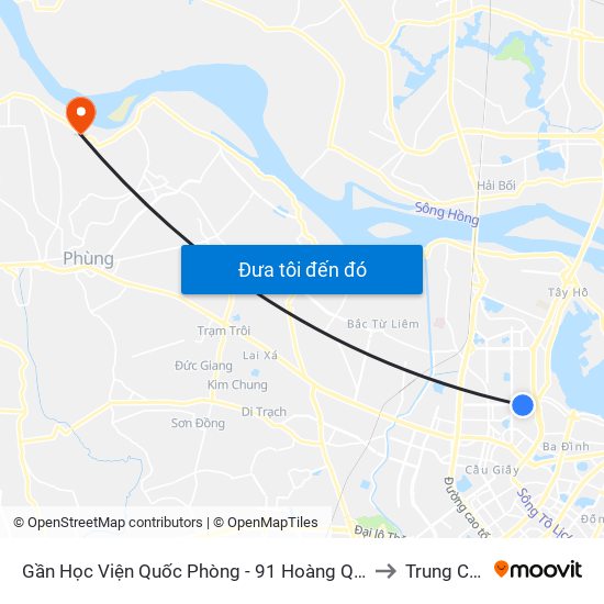 Gần Học Viện Quốc Phòng - 91 Hoàng Quốc Việt to Trung Châu map