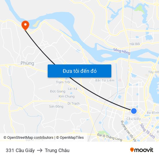 331 Cầu Giấy to Trung Châu map