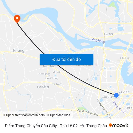 Điểm Trung Chuyển Cầu Giấy - Thủ Lệ 02 to Trung Châu map