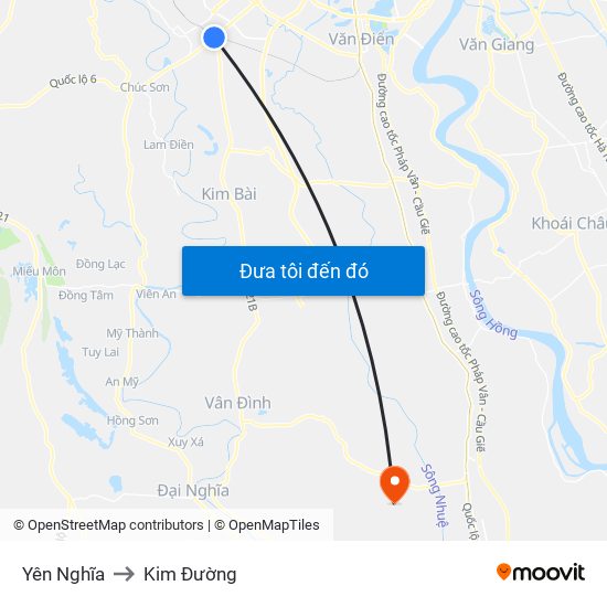 Yên Nghĩa to Kim Đường map