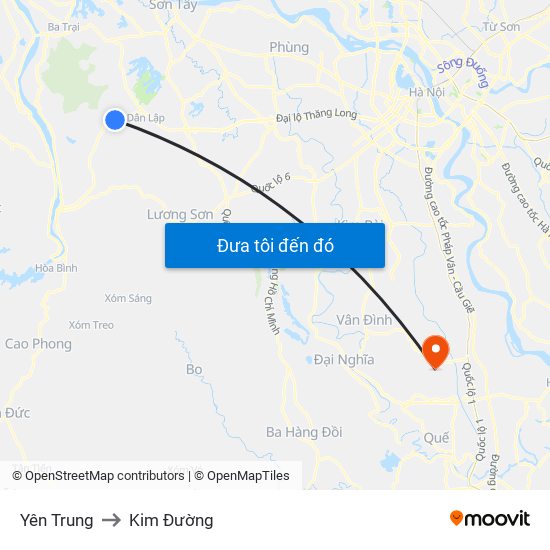 Yên Trung to Kim Đường map