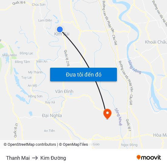 Thanh Mai to Kim Đường map