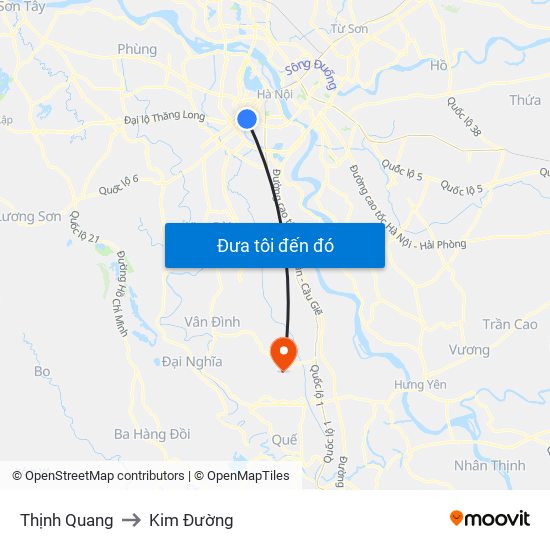 Thịnh Quang to Kim Đường map