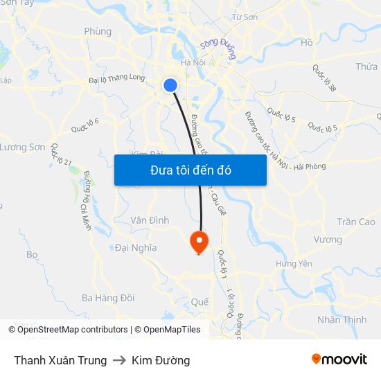 Thanh Xuân Trung to Kim Đường map