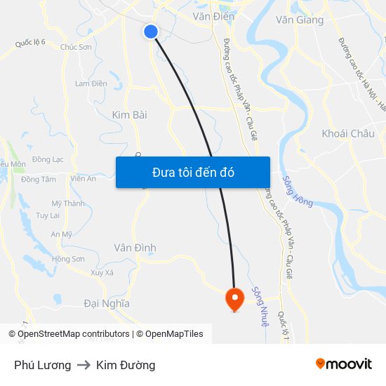 Phú Lương to Kim Đường map