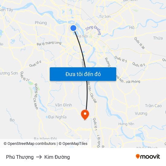 Phú Thượng to Kim Đường map