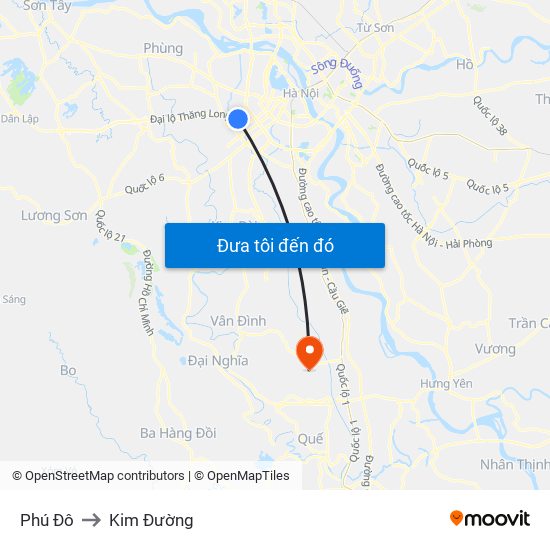 Phú Đô to Kim Đường map