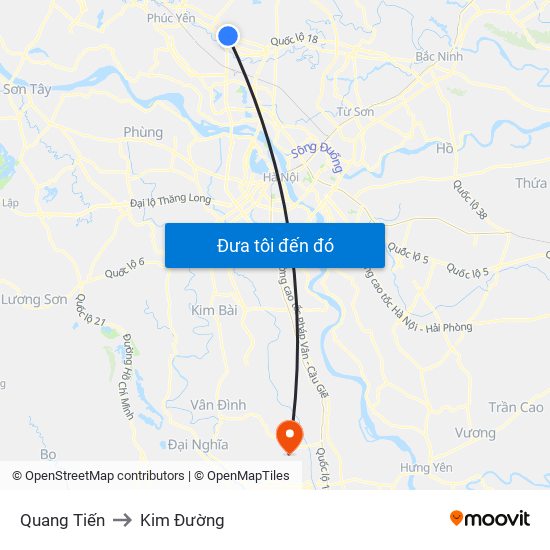 Quang Tiến to Kim Đường map