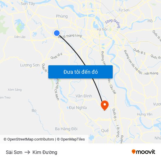 Sài Sơn to Kim Đường map