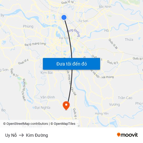 Uy Nỗ to Kim Đường map