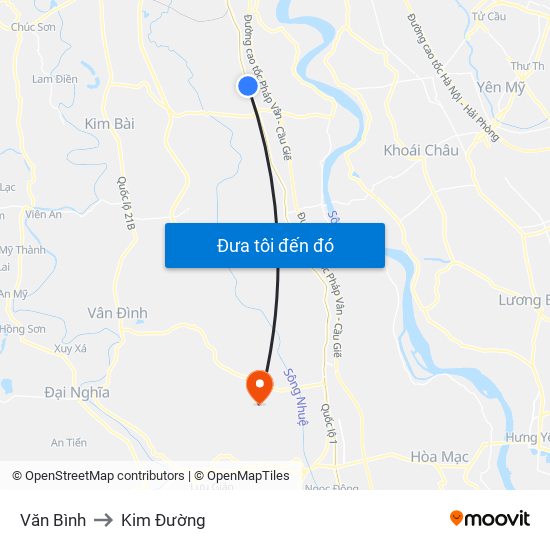 Văn Bình to Kim Đường map