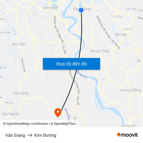 Văn Giang to Kim Đường map