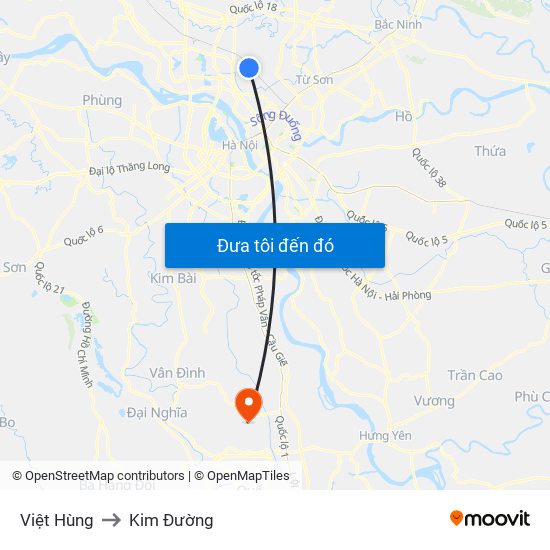 Việt Hùng to Kim Đường map