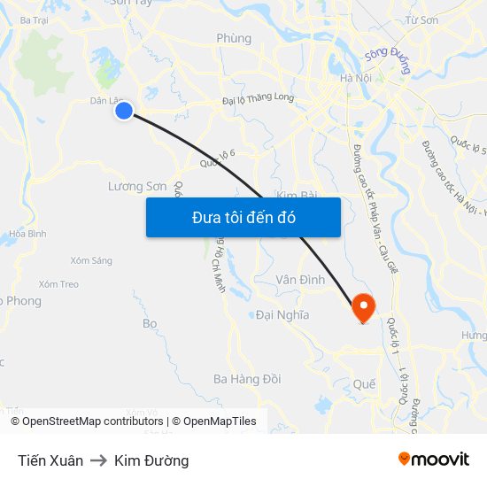 Tiến Xuân to Kim Đường map