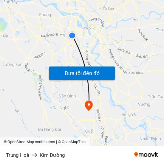 Trung Hoà to Kim Đường map