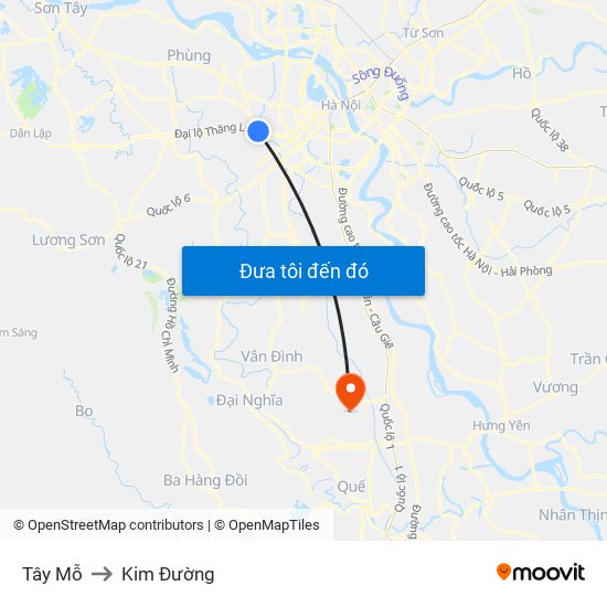 Tây Mỗ to Kim Đường map