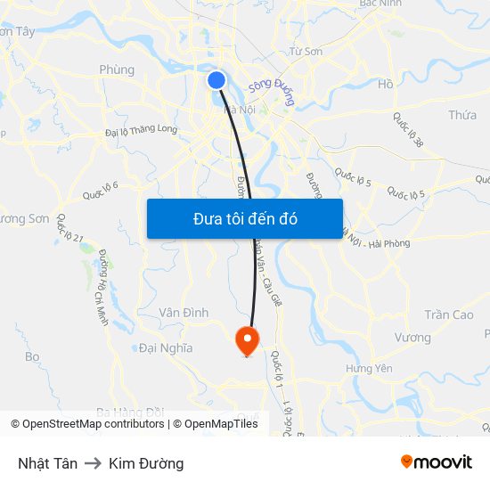 Nhật Tân to Kim Đường map