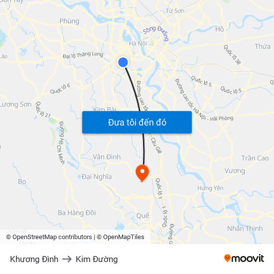 Khương Đình to Kim Đường map