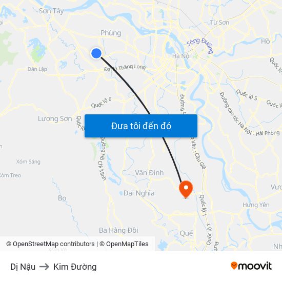 Dị Nậu to Kim Đường map