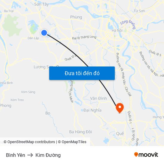 Bình Yên to Kim Đường map