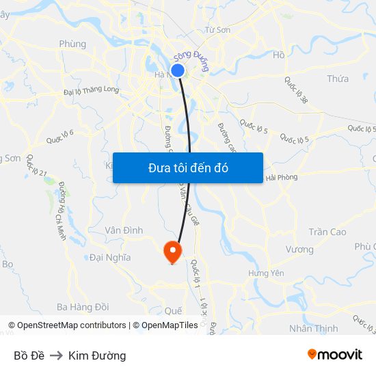 Bồ Đề to Kim Đường map