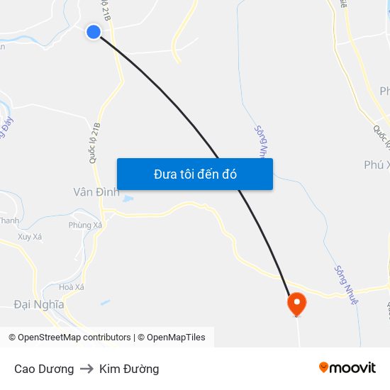 Cao Dương to Kim Đường map