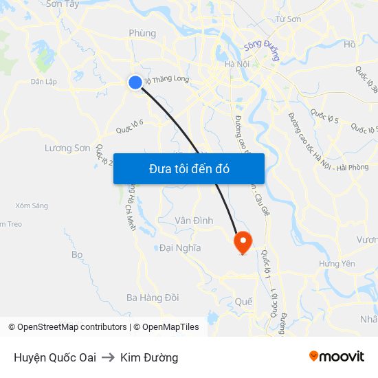 Huyện Quốc Oai to Kim Đường map