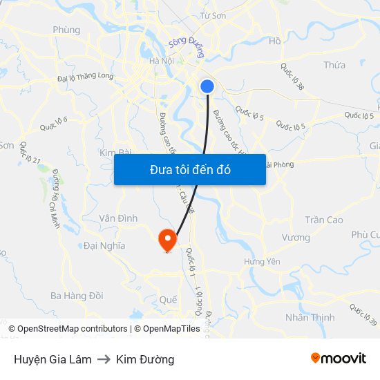 Huyện Gia Lâm to Kim Đường map