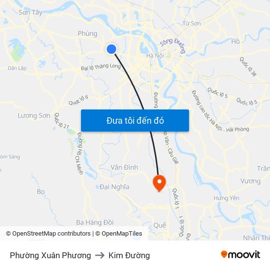 Phường Xuân Phương to Kim Đường map