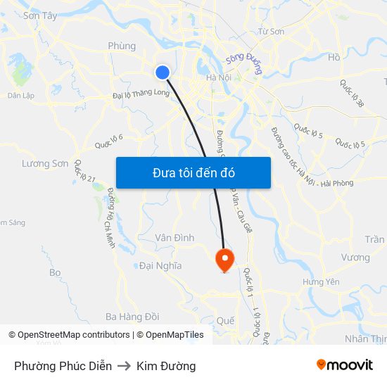 Phường Phúc Diễn to Kim Đường map