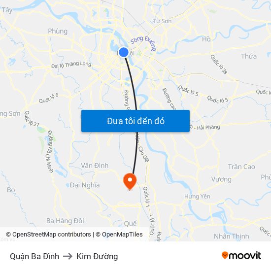 Quận Ba Đình to Kim Đường map