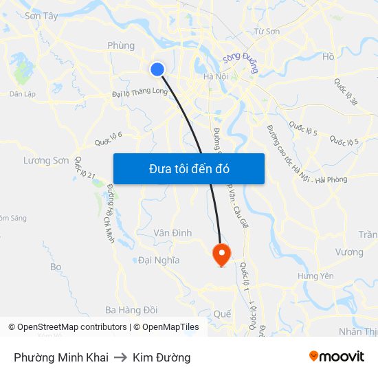 Phường Minh Khai to Kim Đường map