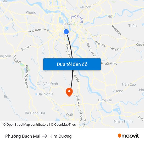 Phường Bạch Mai to Kim Đường map