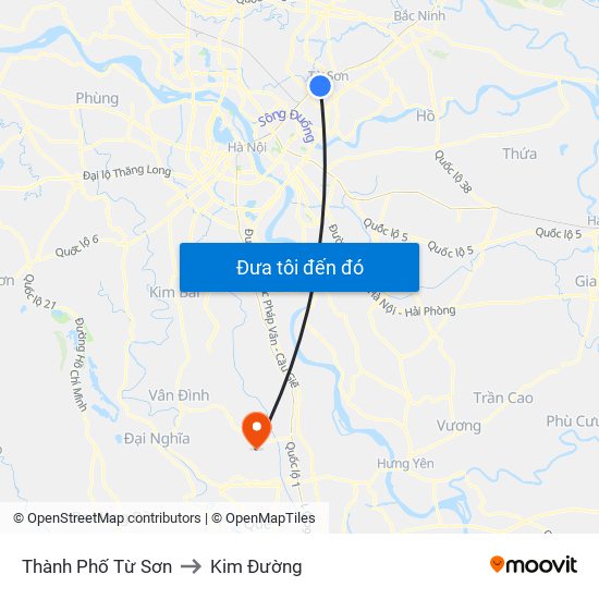 Thành Phố Từ Sơn to Kim Đường map