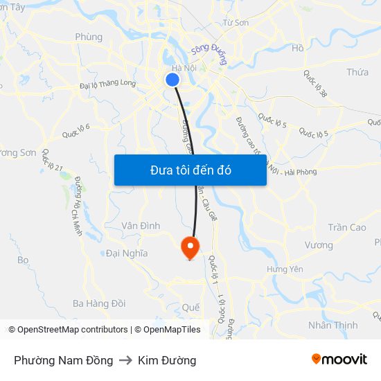 Phường Nam Đồng to Kim Đường map
