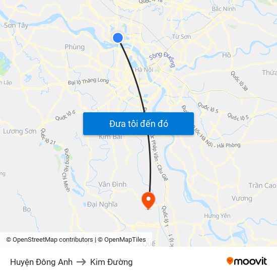 Huyện Đông Anh to Kim Đường map