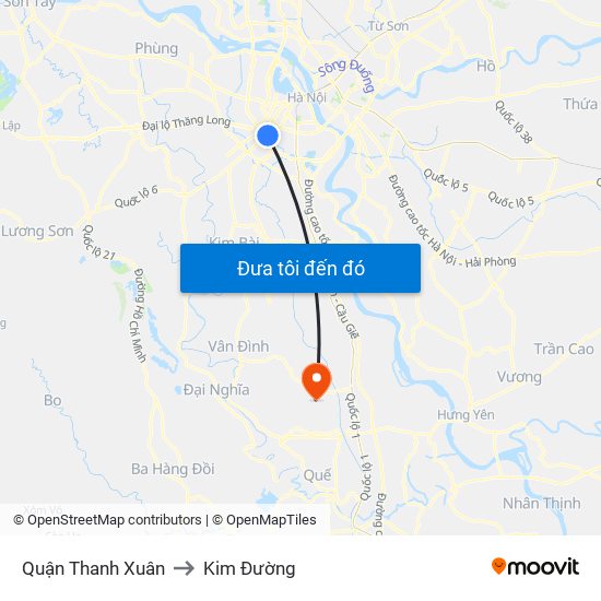 Quận Thanh Xuân to Kim Đường map
