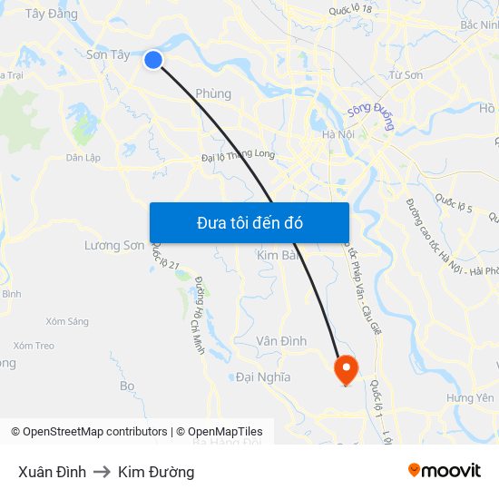 Xuân Đình to Kim Đường map